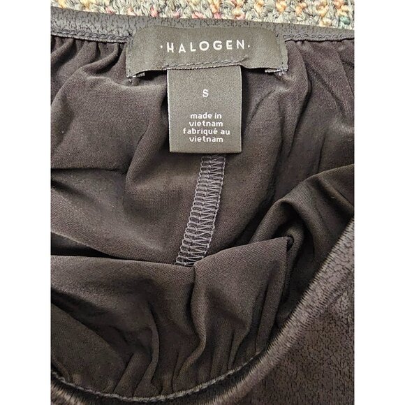 Halogen Black Faux Leather Lightweight Long Sleeve Top With Waist Tie Sz S COS M - Picture 6 of 7